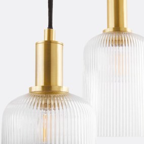 Hanglamp in messing en geribbeld glas, Bogota