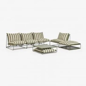 Tuinset Met Modulaire 3-delige Bank, Fauteuil, Bijzettafel En Om Te Bouwen Poef Amaro Tapiocabeige - Diep Olijfgroen - Sklum