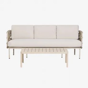 Tuinset Met 3-zits Bank Van Gevlochten Touw Tevary En Salontafel Van Aluminium Boleni Tela Beige Tapioca - Sklum