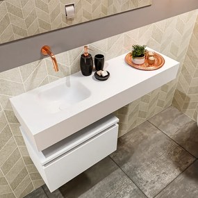 Mondiaz Andor toiletmeubel 50cm mat wit met witte wastafel 100cm links zonder kraangat