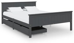 vidaXL Bedframe met 2 lades massief grenenhout donkergrijs 160x200 cm