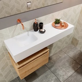 Mondiaz Andor toiletmeubel 50cm eiken met witte wastafel 100cm links zonder kraangat