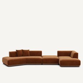 Open bank met hoek rechts met chenille fluwelen voetensteun, JACOPO