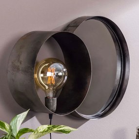Wandlamp Met Ronde Spiegel Industrieel - 33x41cm