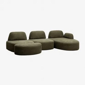 Rechtsmodulaire Chaise Longue Bank Van 3 Delen En Gestoffeerde Poef Giorgia Stof Leger Groen - Sklum