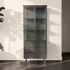 Hoge Wandkast Met Ribbelglas - 72x38x180cm.