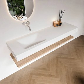 Zaro Alan badmeubel 160cm met planchet washed oak en vrijhangende wastafel cloud links zonder kraangat talc