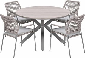 Garden Impressions Natas tuinset 5-delig taupe - Tulli tuintafel Ø122x75 cm - light teak vironwood