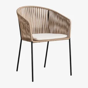Pakket Van 4 Stapelbare Eetkamerstoelen Met Armleuningen Van Ijzer En Gevlochten Touw Jocelyn Natuurlijk - Zwart - Sklum