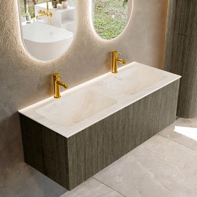 Mondiaz Kurve-dlux 120cm badmeubel shadow met 1 lade en wastafel leaf dubbel 2 kraangaten ostra