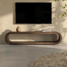 Ovale Tv-meubel Gebogen Hout - 200x30x40cm.