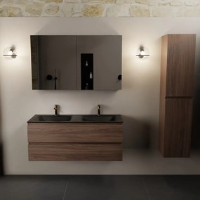 Mondiaz Aivy badmeubel 120cm mocha met wastafel solid surface urban dubbel 2 kraangaten en spiegelkast