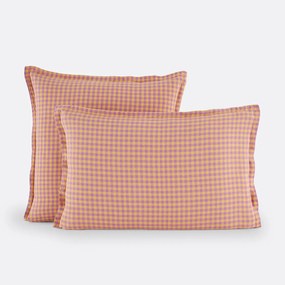 Kussensloop in gewassen linnen, Acélie lavandel/oker