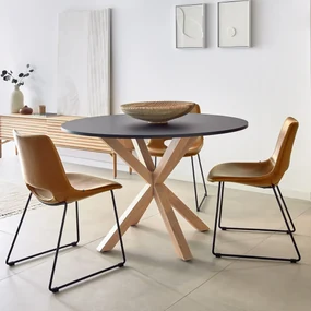 Kave Home Full Argo Ronde Eettafel Modern Zwart Met Eiken - 120 X 120cm.