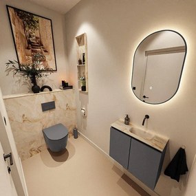 MONDIAZ TURE-DLUX 60cm toiletmeubel Dark Grey. EDEN wastafel Frappe positie rechts. Zonder kraangat. TUREDX60DGRR0FRA