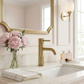 Wastafelkraan Rea Lungo Stripe Brush Gold Low