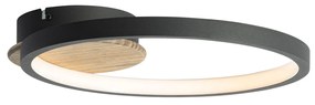 Moderne plafondlamp zwart met hout incl. LED 3-staps dimbaar - Alec
