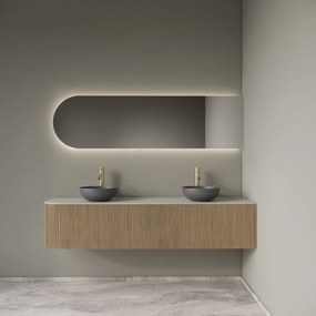 Gliss Design Alluro badmeubel ribbelfront met ronding links 180cm mist en wit marmer toppaneel