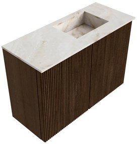 Mondiaz Joya DLux 60cm toiletmeubel walnut met wastafel faye rechts zonder kraangat frappe
