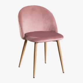 Set Van 4 Eetkamerstoelen Bekleed Met Kana Fluweel Blush & Natuurlijk Hout - Sklum