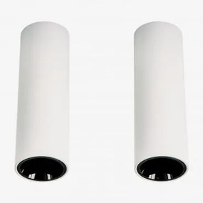 Set Van 2 Ronde Led-opbouwplafondlampen Ø4 Cm In Aluminium Luisiana Warm Wit 2700k & Wit – Zwart & 3 W & 38º - Sklum
