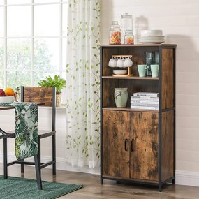 Nancy's Hutchinson Boekenkast - Vintage Houten Kast - Industriële Kasten - 2 Deuren - 60 x 35 x 125 cm (L x B x H)