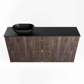 Mondiaz Fowy toiletmeubel 100cm dark brown met zwarte waskom links zonder kraangat