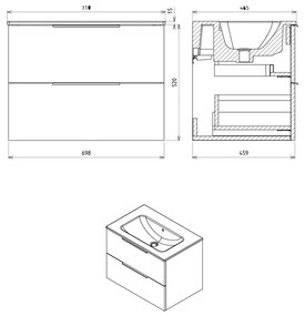 Sapho Cirasa wastafel onderkast met ribbelfront 70x46x52cm eiken