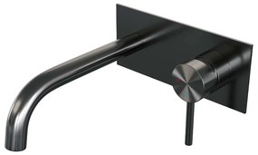 Brauer Gunmetal Edition ColdStart wastafelkraan inbouw gebogen uitloop met achterplaat model A1 gunmetal geborsteld PVD