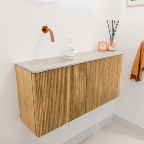 Mondiaz Joya DLux 90cm toiletmeubel ronding rechts oak met wastafel faye links zonder kraangat ostra