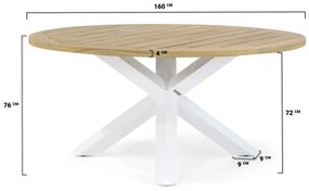 Tuinset Ronde Tuintafel 6 personen 160 cm Aluminium/teak Wit  Lifestyle Garden Furniture Brandon/Wellington