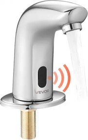 VEVOR Aanraakloze wastafelkraan (verchroomd zilver G112M) Badkamer, wastafelkraan met sensor en afdekking, kraan op batterijen, toiletkraan, wastafelkraan