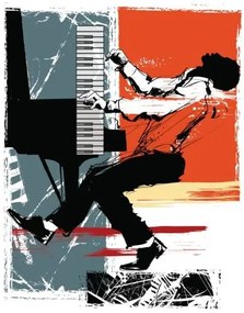 Ilustratie Jazz pianist on a grunge background, isaxar