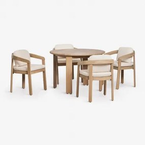 Ronde Tuintafel Ø110 Cm En 4 Stoelen Van Acaciahout Uleno Lichte Acaciekleur - Sklum