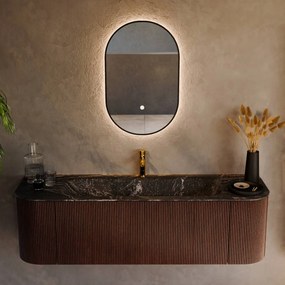 Mondiaz Kurve-dlux 150cm badmeubel ronding links/rechts ruby met 1 lade en 2 deuren en wastafel big medium midden 1 kraangat lava
