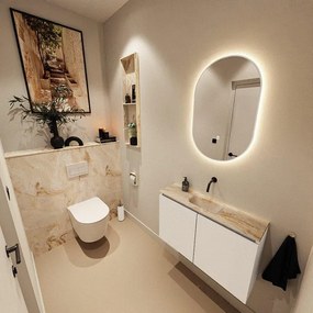 MONDIAZ TURE-DLUX 80cm toiletmeubel Talc. EDEN wastafel Frappe positie midden. Zonder kraangat. TUREDX80TALM0FRA