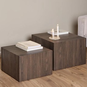 Blok Salontafel Set Donkerbruin Hout - 58 X 58cm.