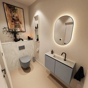 MONDIAZ TURE-DLUX 80cm toiletmeubel Smoke. EDEN wastafel Ostra positie midden. Met 1 kraangat. TUREDX80SMOM1OST