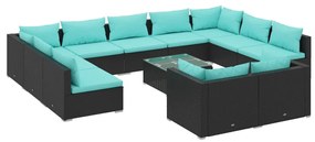 vidaXL 12-delige Loungeset met kussens poly rattan zwart