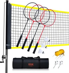 VEVOR Badminton Net Set, Buiten Badmintonnet voor Tuin, Strandpark, Badmintonnet voor Volwassenen &amp; Kinderen met Stokken, Draagtas, 4 Ijzeren Rackets en 3 Nylon Shuttlecocks