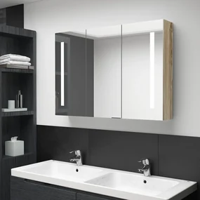 vidaXL Badkamerkast met spiegel en LED 89x14x62 cm eikenkleurig