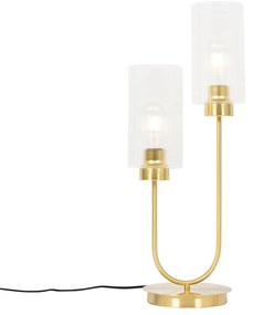 Art Deco tafellamp goud met glas 2-lichts - Laura