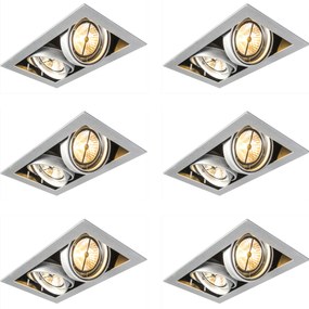 Set van 6 inbouwspots staal AR111 verstelbaar 2-lichts - Oneon