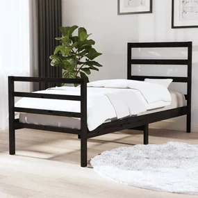 vidaXL Bedframe massief grenenhout zwart 75x190 cm 2FT6 Small Single