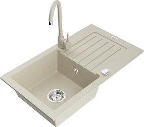 Mexen Pablo granieten gootsteen 1-komorige met afdruiprek en keukenmengkraan Telma, beige - 6510-69-670200-69