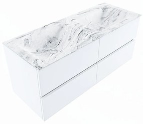 Mondiaz Vica DLux badmeubel 120cm talc 4 lades met wastafel glace dubbel 2 kraangaten
