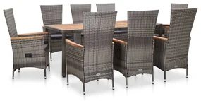 vidaXL 9-delige Tuinset met kussens poly rattan grijs