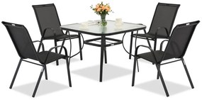 Modena metalen tuinmeubel voor 4 personen met Garden Point vierkante tafel zwart