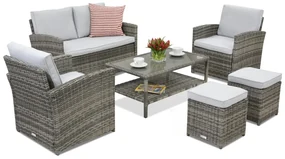 Garden Point tuinmeubelen Monaco Coffee 4 + 2 poefs grijs