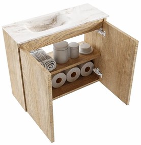 Mondiaz Ture DLux toiletmeubel 60cm washed oak met wastafel frappe links met kraangat